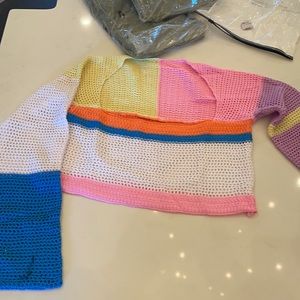 Square neck tik tok famous cropped rainbow sweater